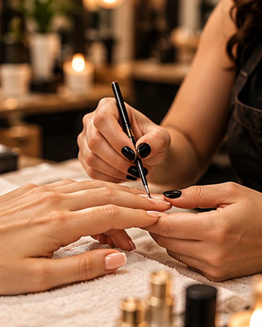 Manos durante una manicura de uñas